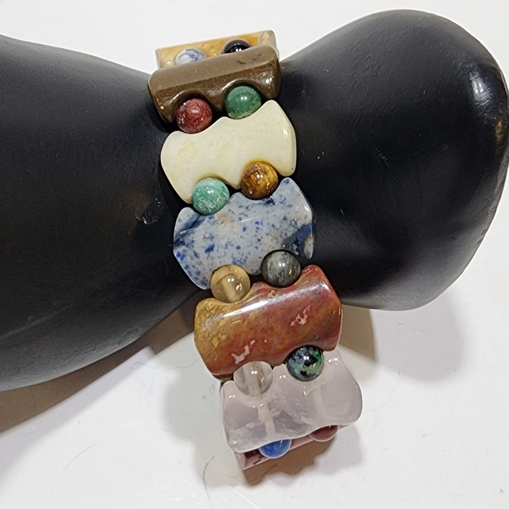 Multi Gemstone Section Stretch Bracelet Tigers Ey… - image 2